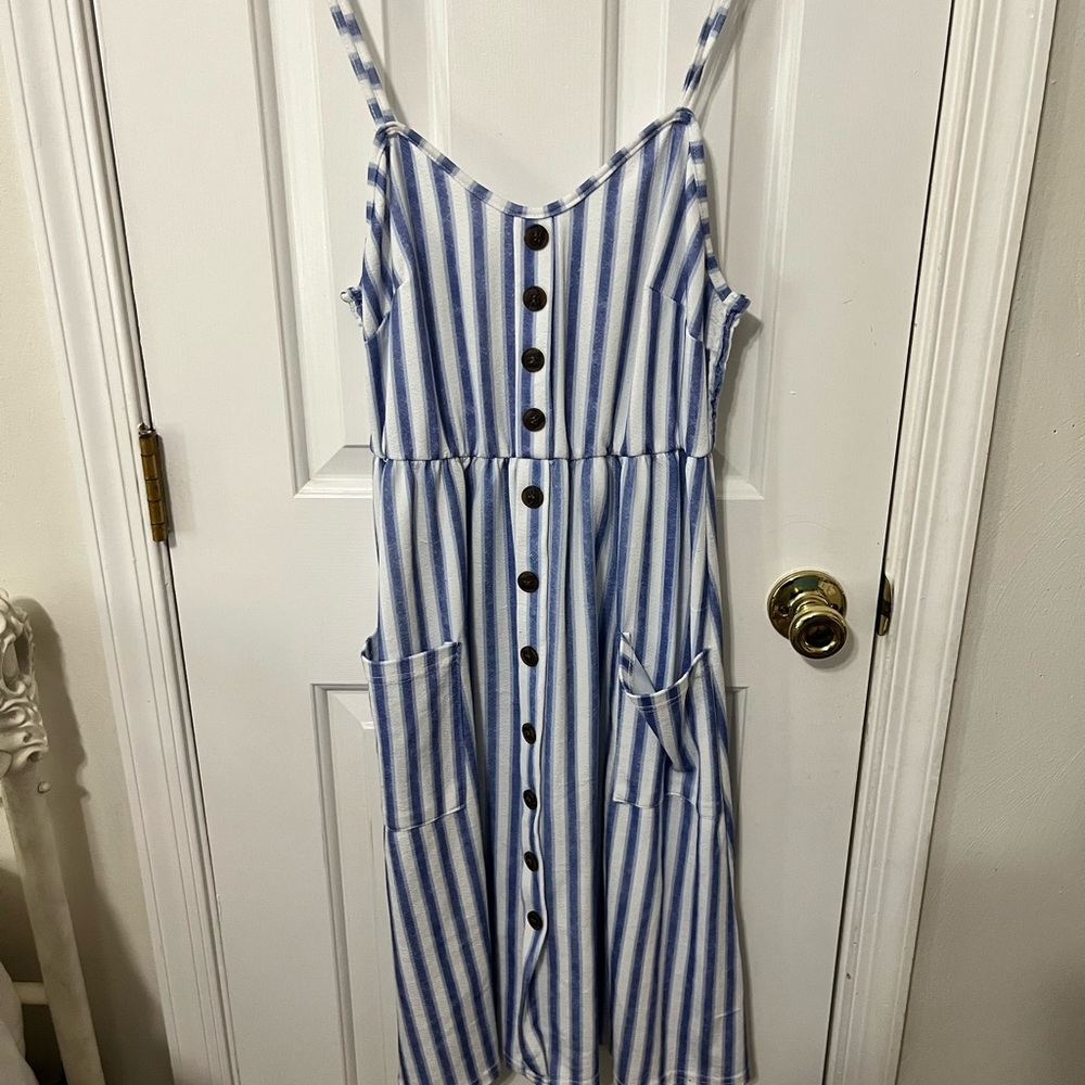 Blue and White Striped Button-Down Dress